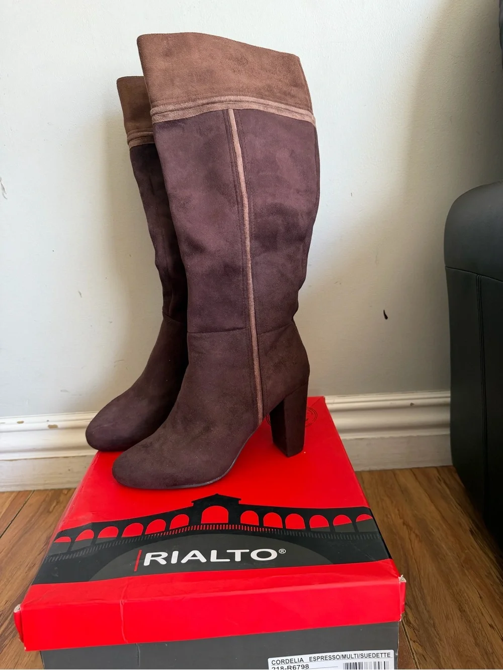 Rialto Two-Tone Espresso Over-the-Knee Suede Boots